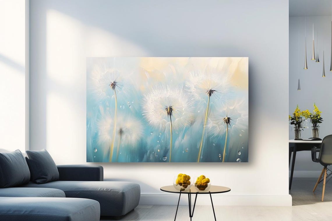 Dandelion Seed Heads On Teal Blue Soft Morning Botanical Poster - Image 3