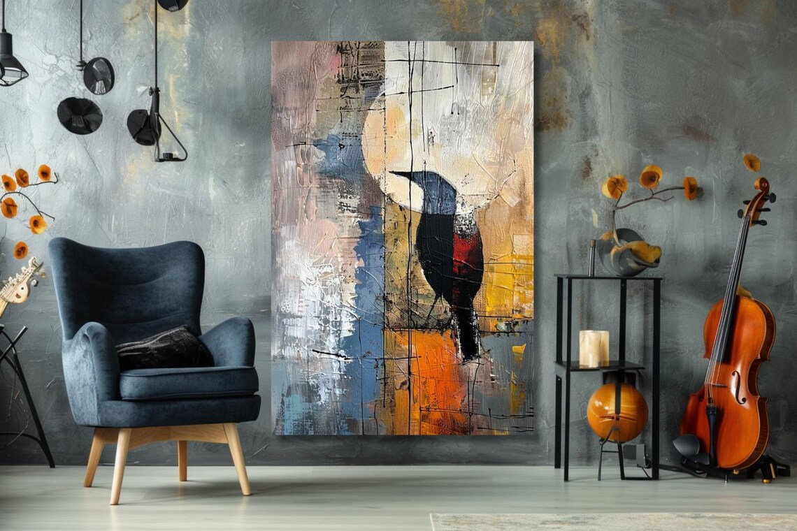 Colorful Bird Abstract Art Print, Contemporary Artwork