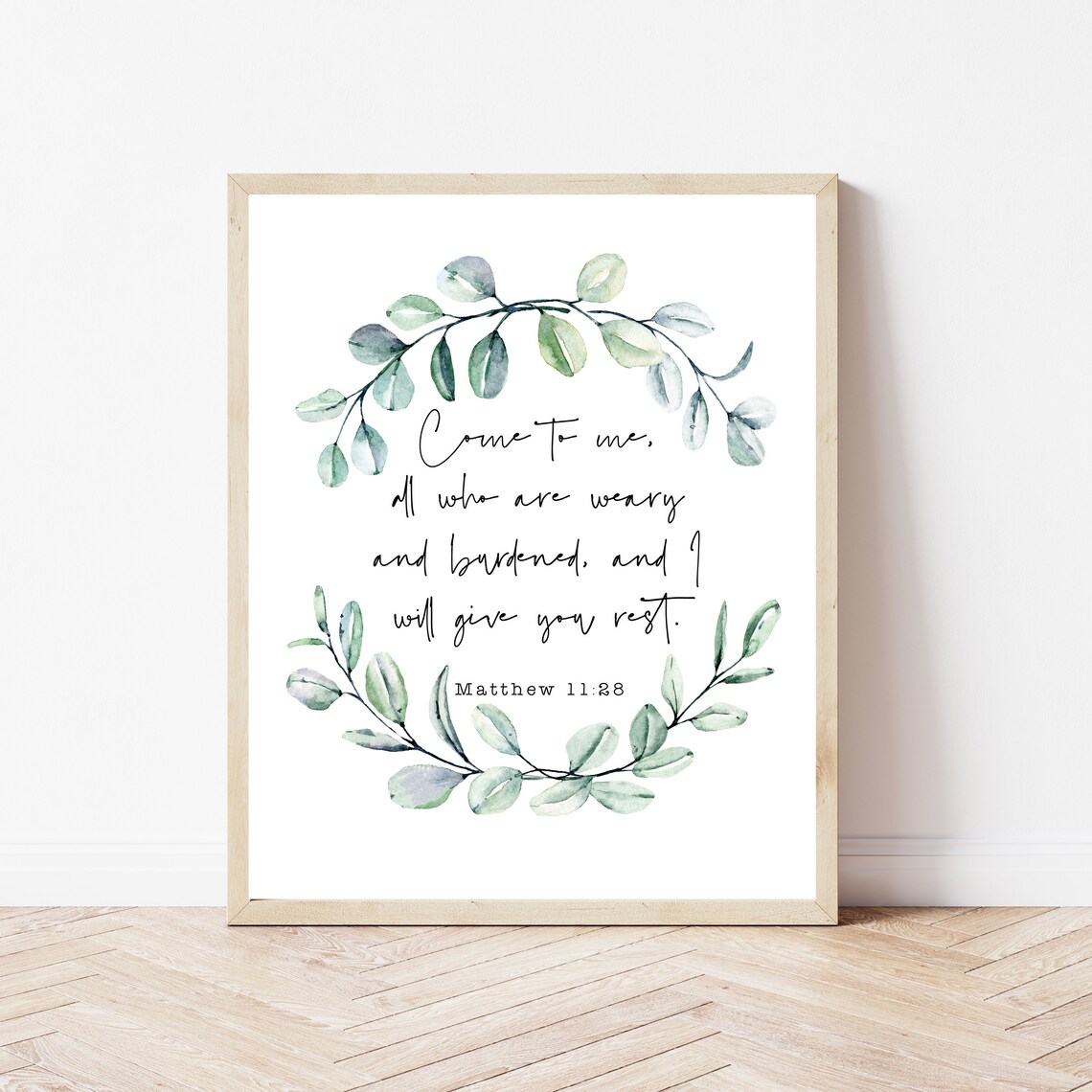 Farmhouse Bible Verse Wall Art Matthew 1128 Minimalist Christian Decor Baptism Gift From Godparents Rustic Scripture Print Sign