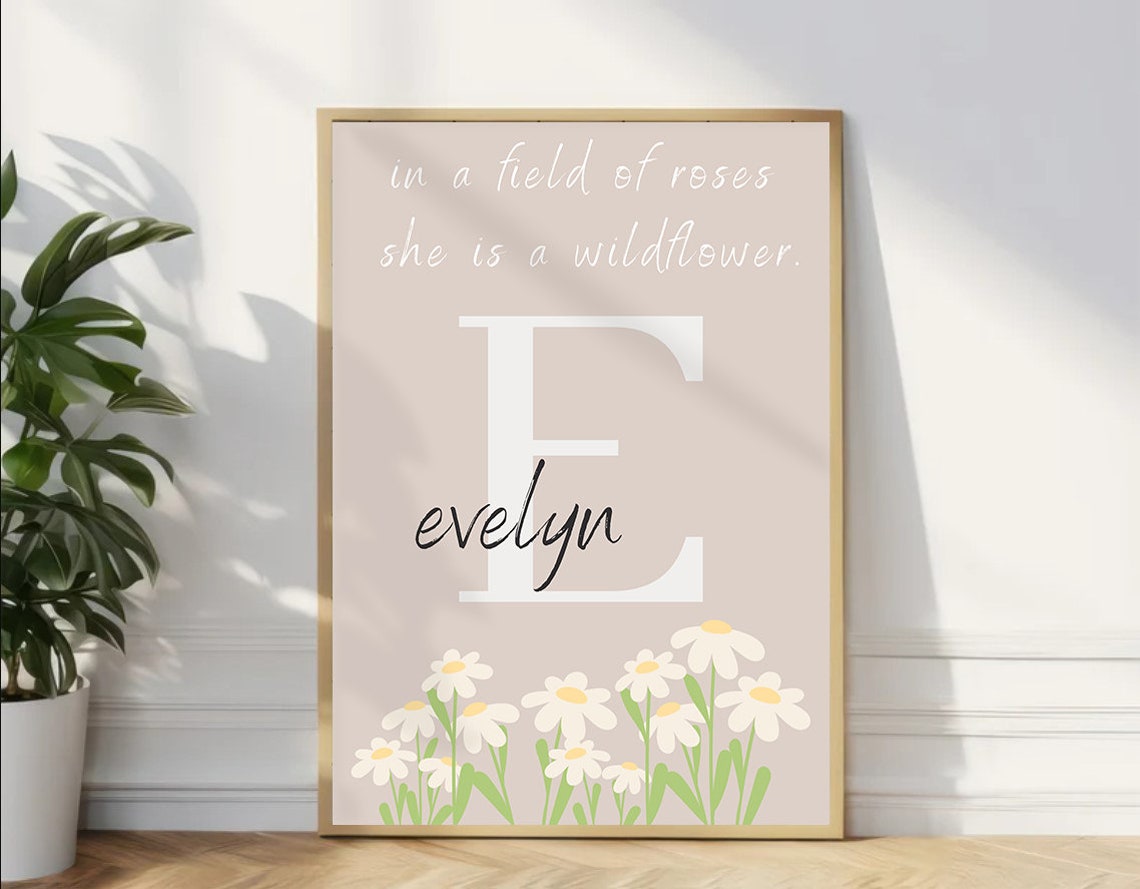 Evelyn Personalised Wildflower Daisy Initial E Nursery Poster