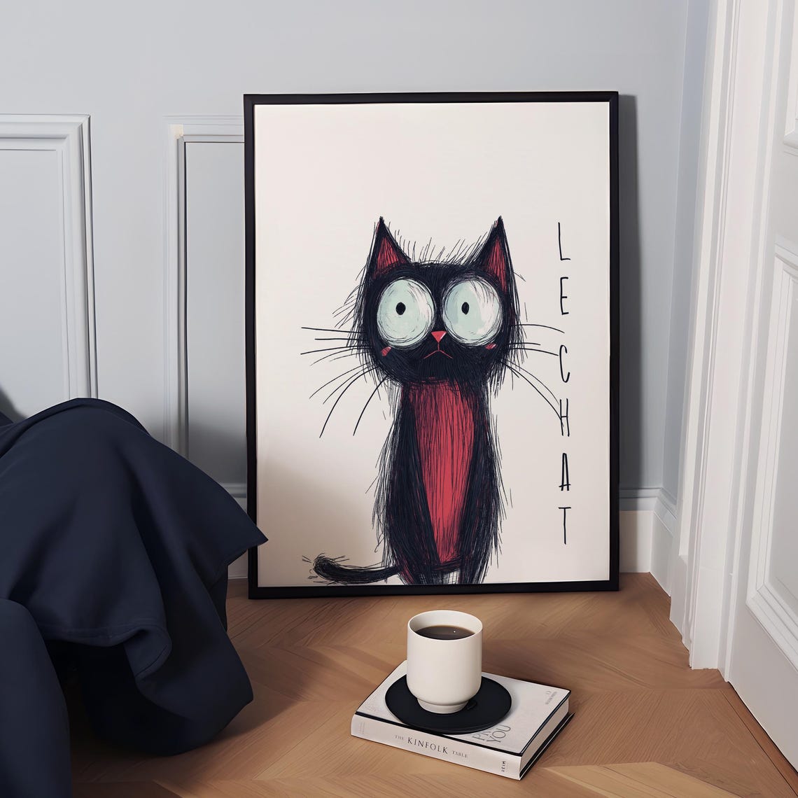Funny Black Cat Poster, Quirky Kitten Illustration