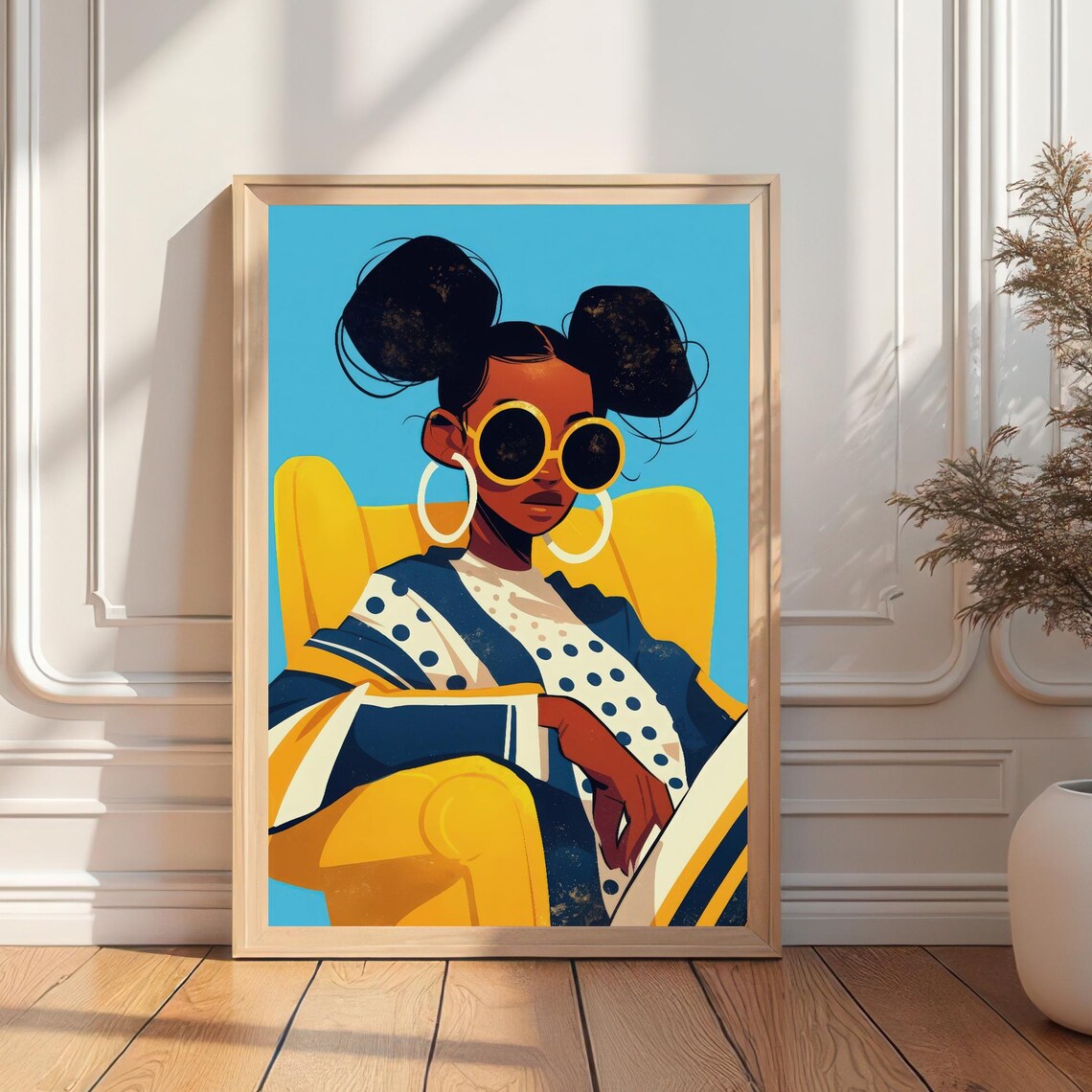 Colorful Fashion Woman Sitting In Yellow Chair Illustration Poster