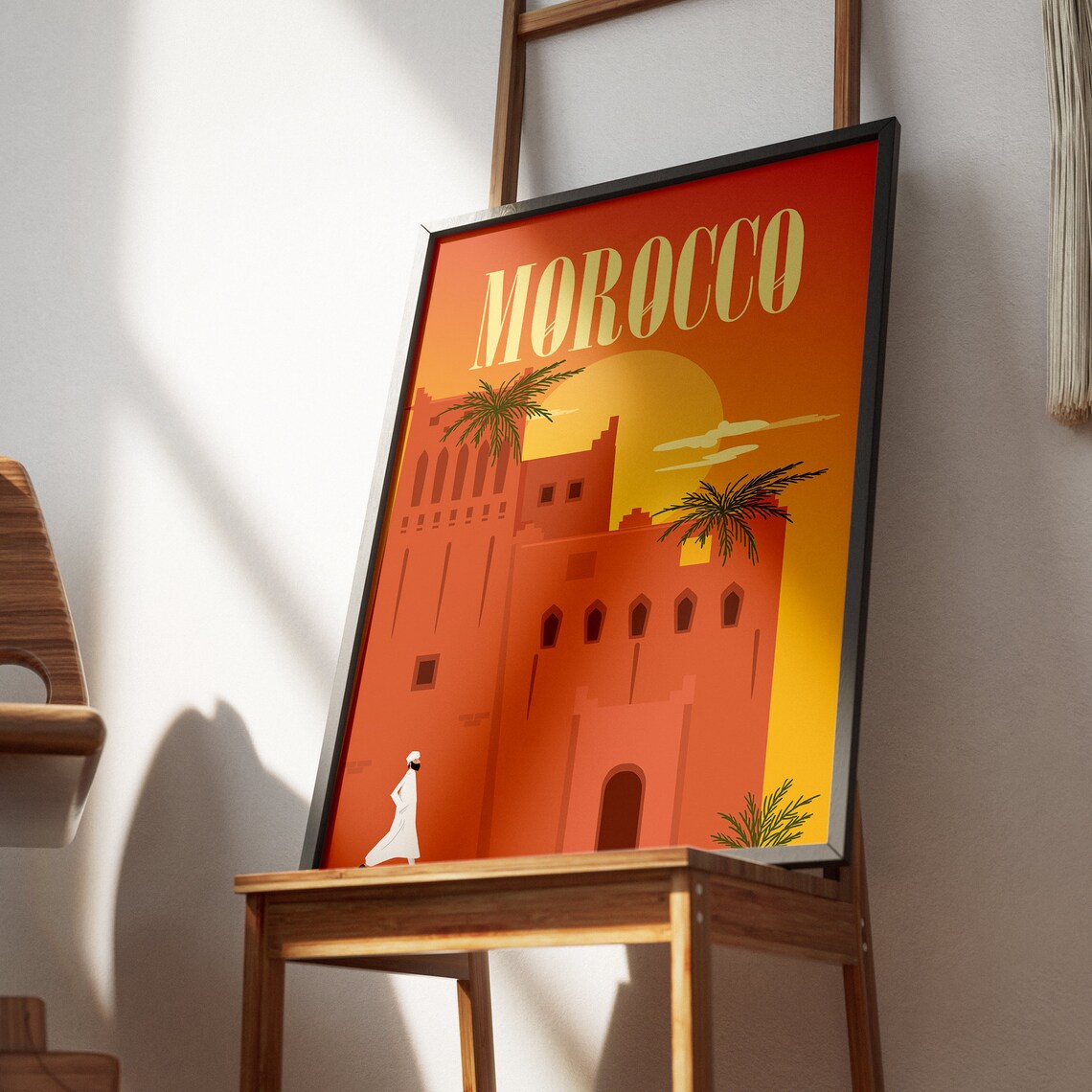 Morocco Sunset Travel Poster with Kasbah Palms and Warm Colors - Image 3