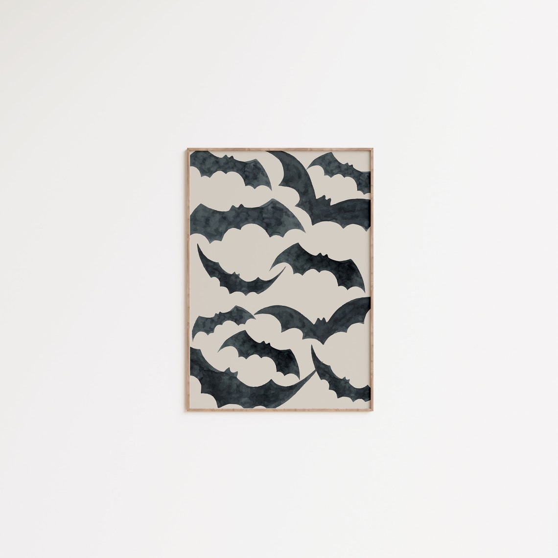 Flying Bats Watercolor Pattern Spooky Halloween Night Sky Wall Art - Image 2
