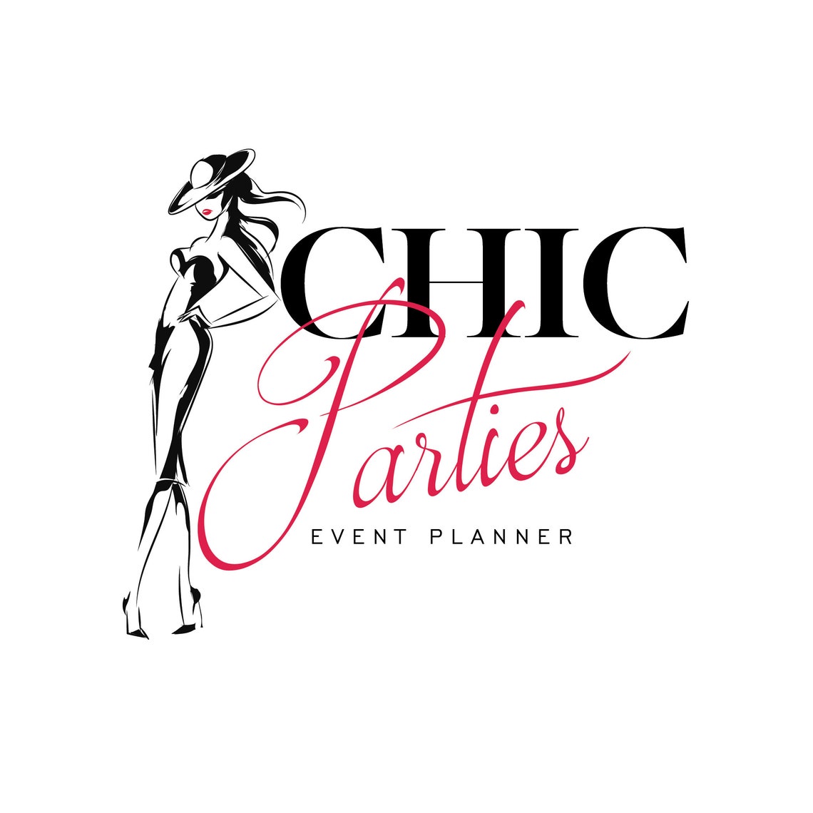 Chic Parties Event Planner Fashion Illustration Red Logo Poster - Image 2