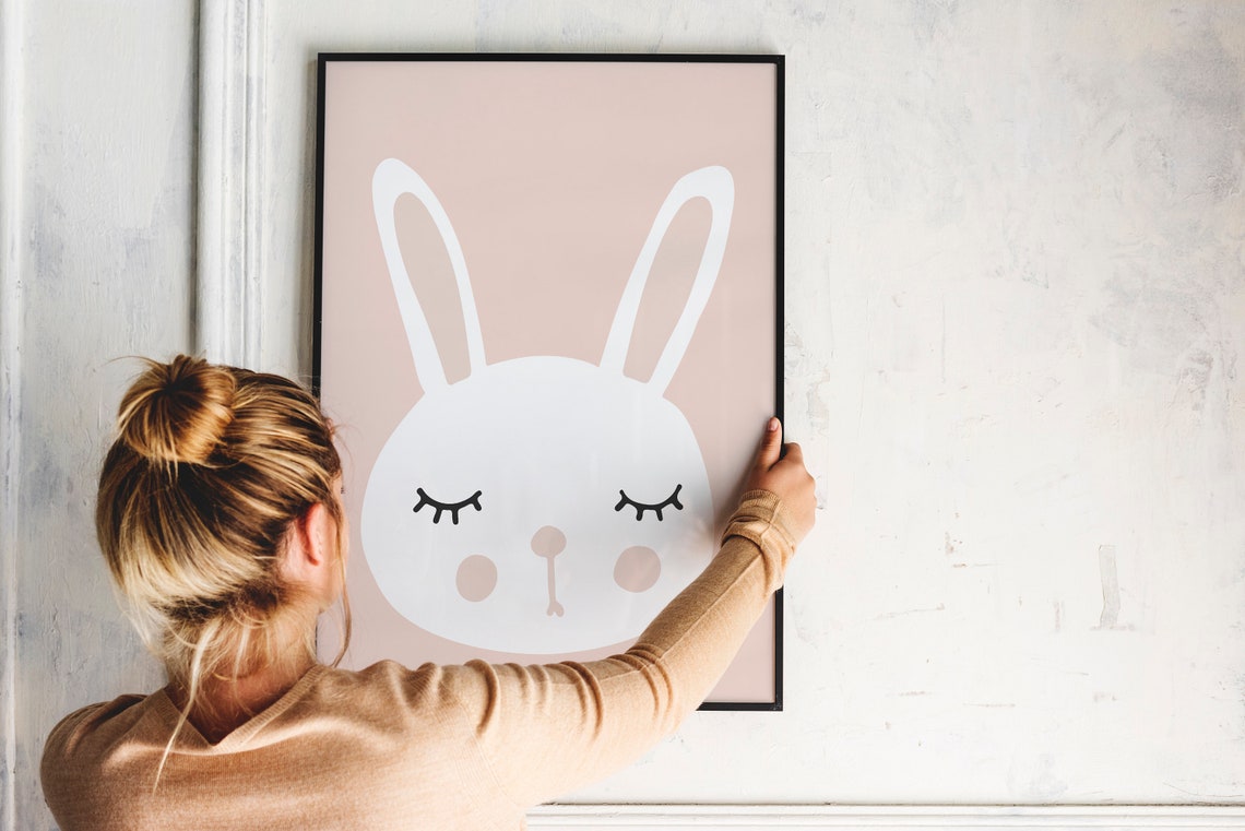 Cute Bunny Wall Art Bunny Poster Kids Room Print Girls Room Print Rabbit Print Baby Girl Room Print Scandinavian Nursery Wall Art - Image 2