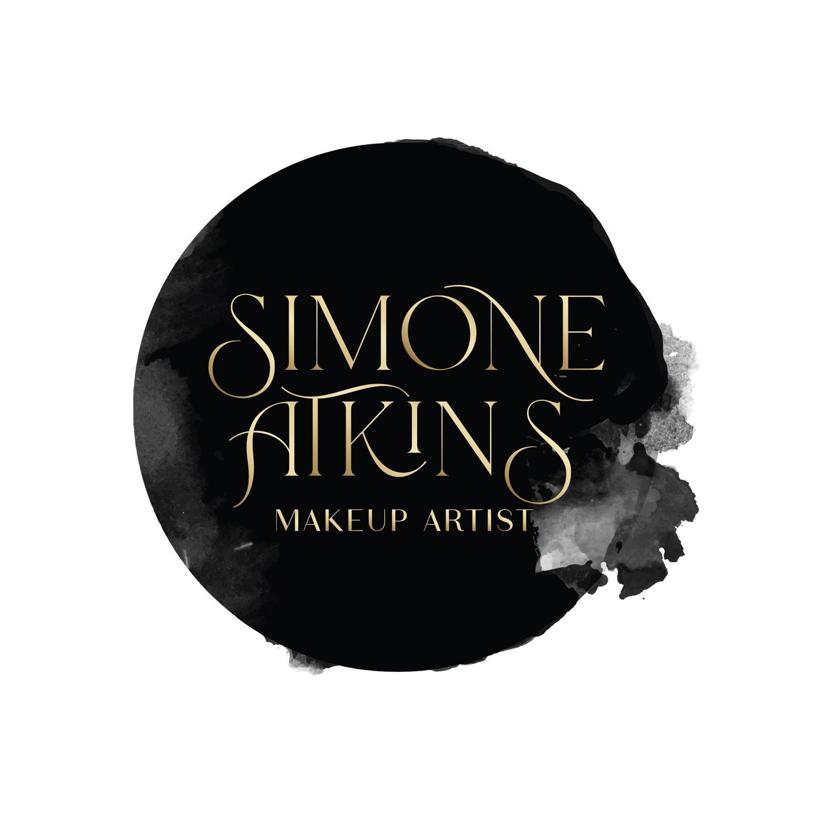 Simone Atkins Gold Script Black Watercolor Makeup Artist Logo Print - Image 2