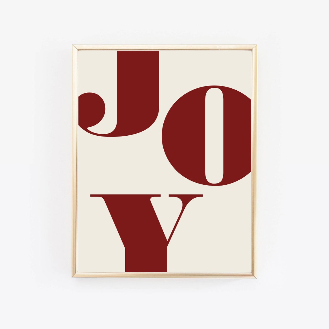 JOY Christmas Typography Red Beige Festive Holiday Decor Print - Image 2
