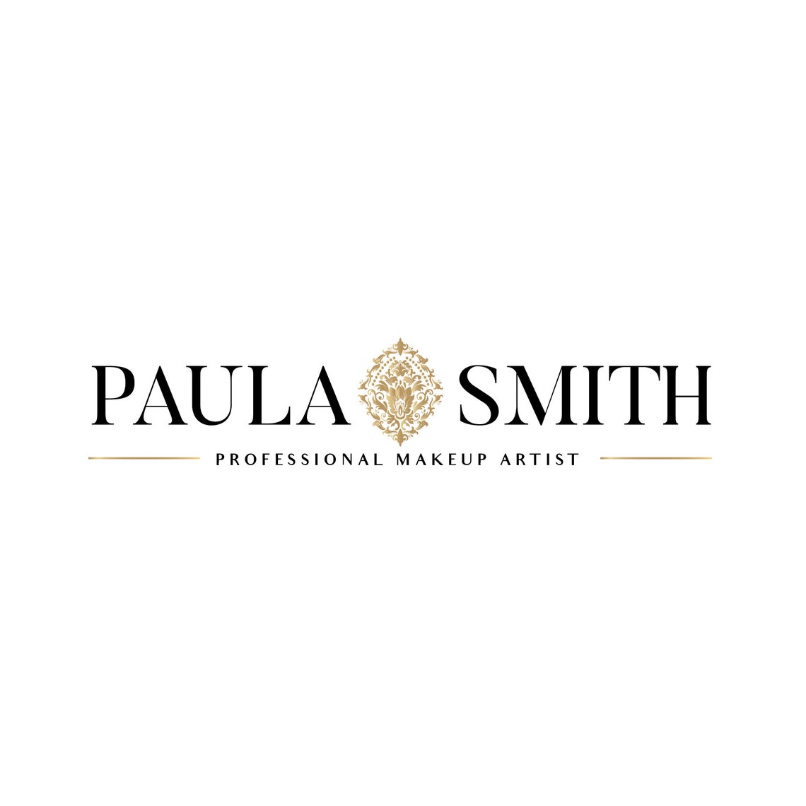 Paula Smith Professional Makeup Artist Gold Damask Logo Design Poster - Image 2