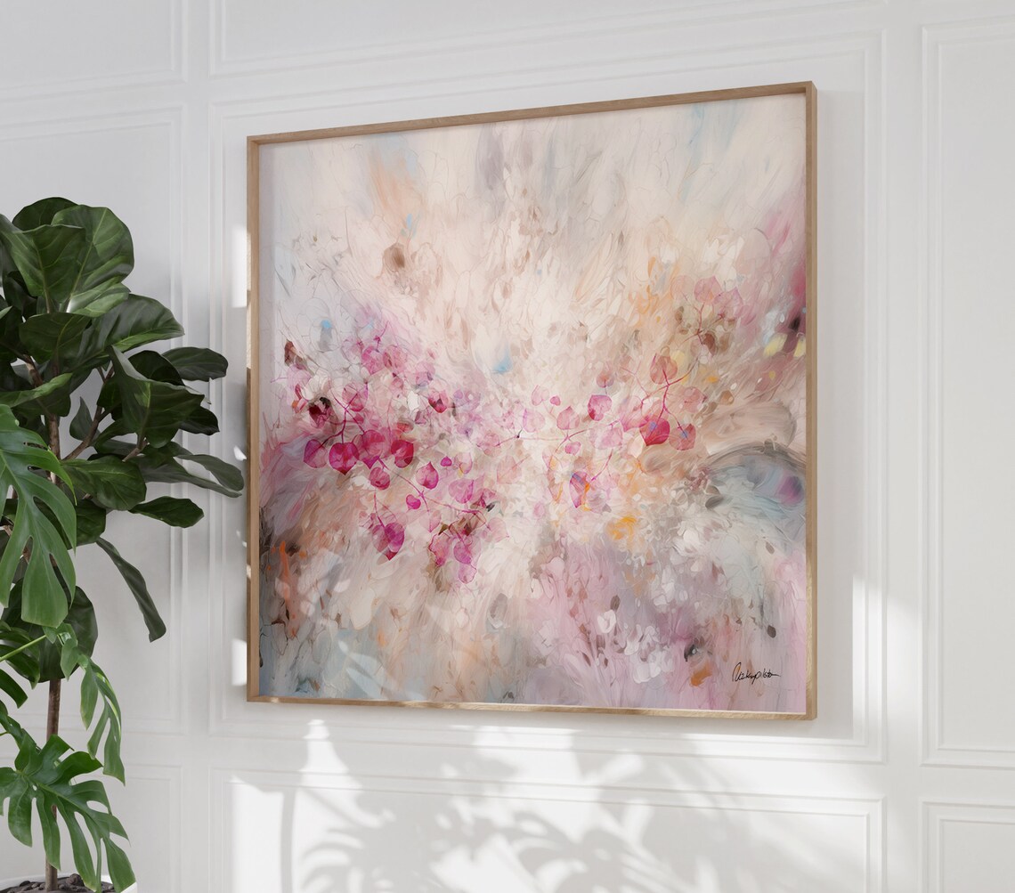 Pink Botanical Abstract Art Print, Minimalist Modern