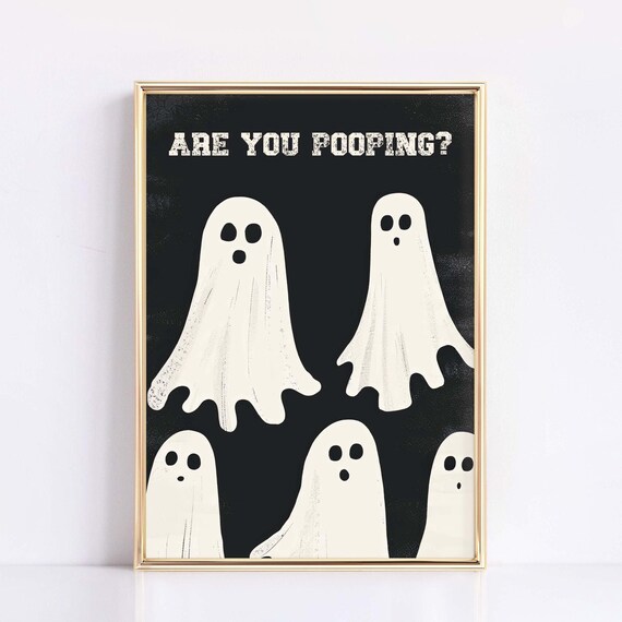 Are You Pooping Funny Bathroom Ghost Painting Spookie Retro Ghost Wall Art Halloween Home Decor For Bathroom Trendy Wall Art Fall Decor Cute