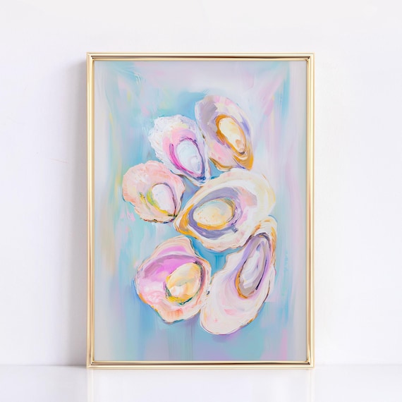 Pastel Oyster Shell Watercolor Coastal Kitchen Seafood Art Poster