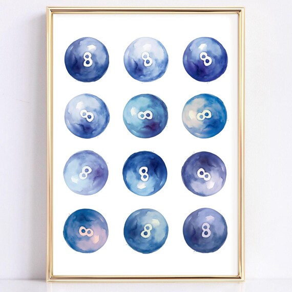 Blue Watercolor Magic 8 Ball Grid Trendy Y2K Aesthetic Poster