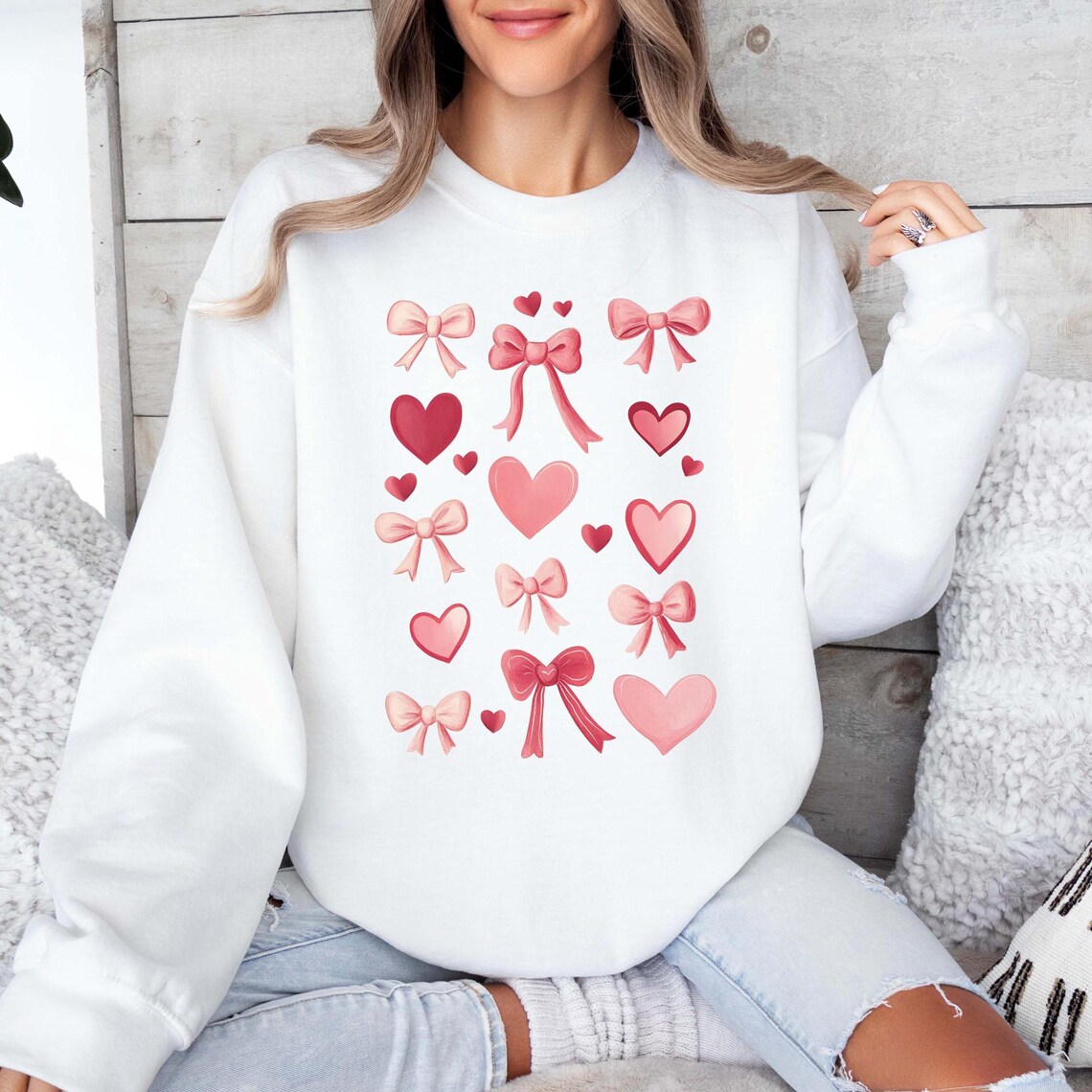 Sweet Pink Hearts and Bows Valentine Graphic Design Style Poster