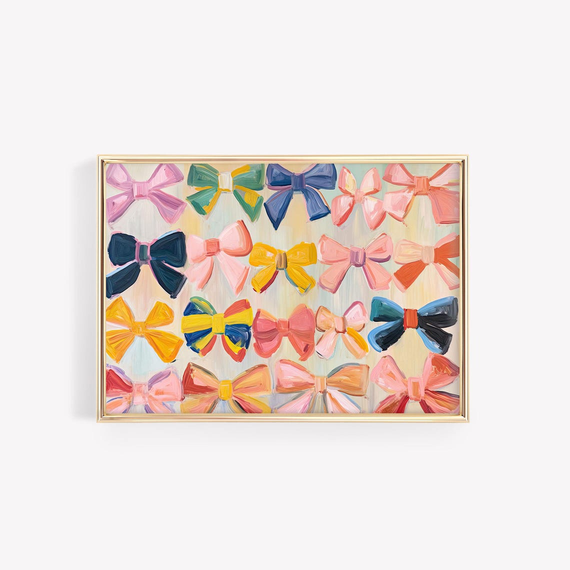 Colorful Hand Painted Coquette Bow Grid Silk Ribbon Wall Poster