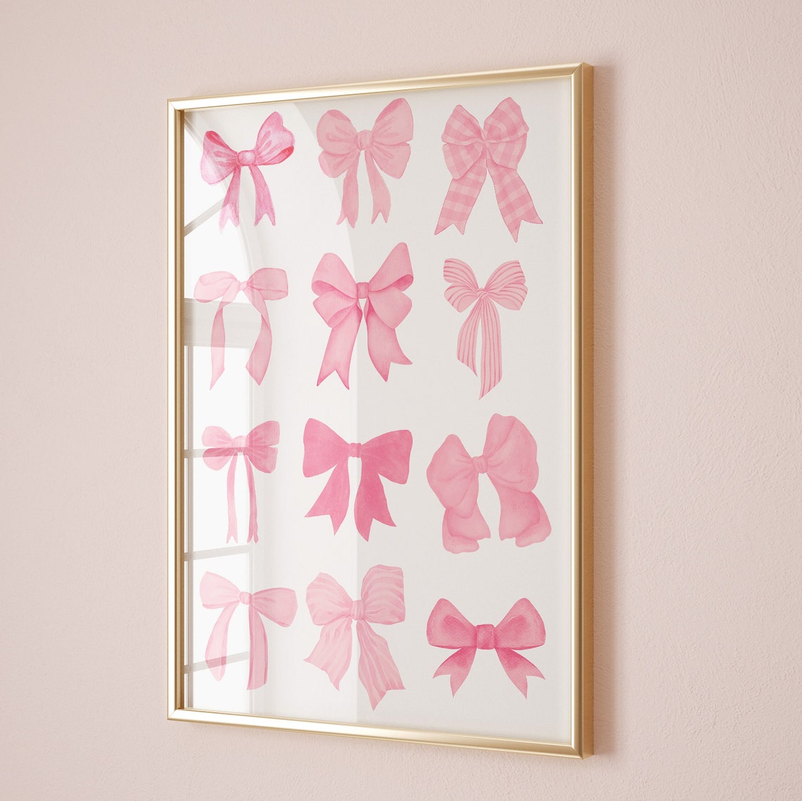 Pink Watercolor Bows Grid Coquette Bow Collection Wall Poster