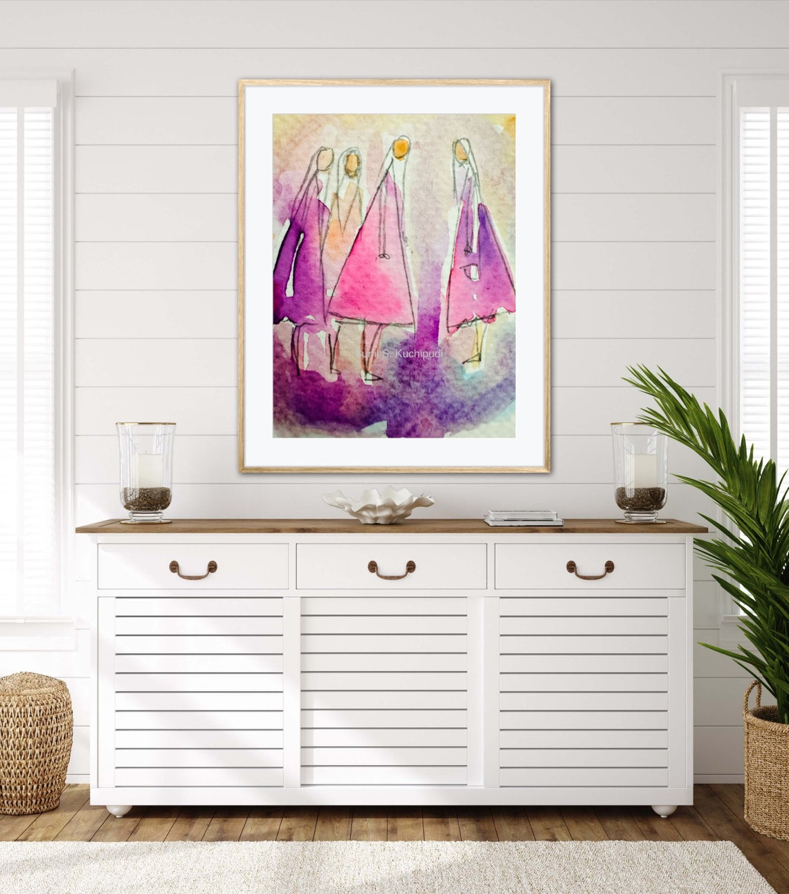 Conversations Abstract Watercolor Four Women Walking Pink Art Poster - Image 5
