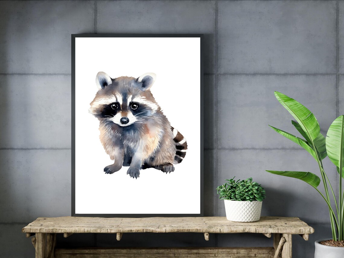 Cute Baby Raccoon Watercolor Woodland Nursery Animal Art Poster - Image 3