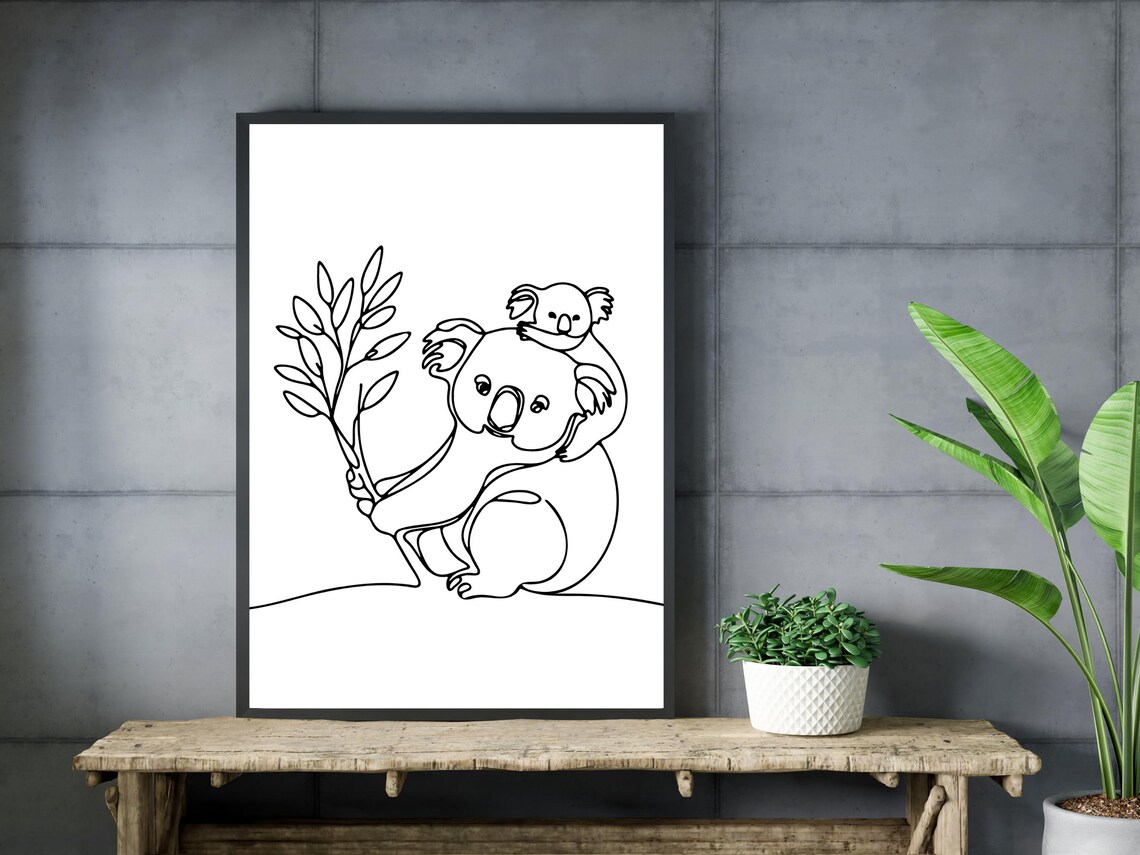 Koala Mother and Baby Joey Line Art Australian Nursery Poster - Image 3