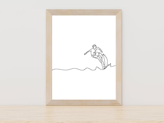 Minimalist Surfer Line Art Surfboard Ocean Wall Decor Ocean Water Sport Print Traveler Poster Boho Surfer Print Surfer Art
