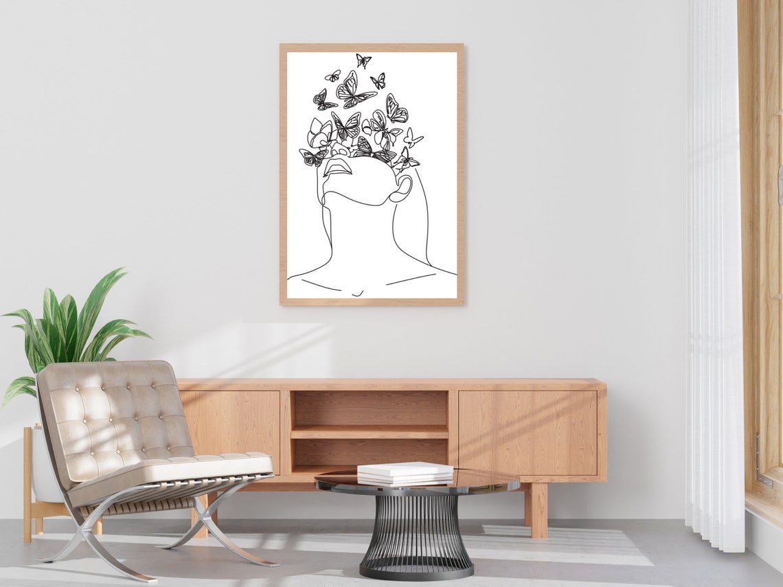 Woman Head Back Butterflies One Line Art Female Mindful Poster - Image 4