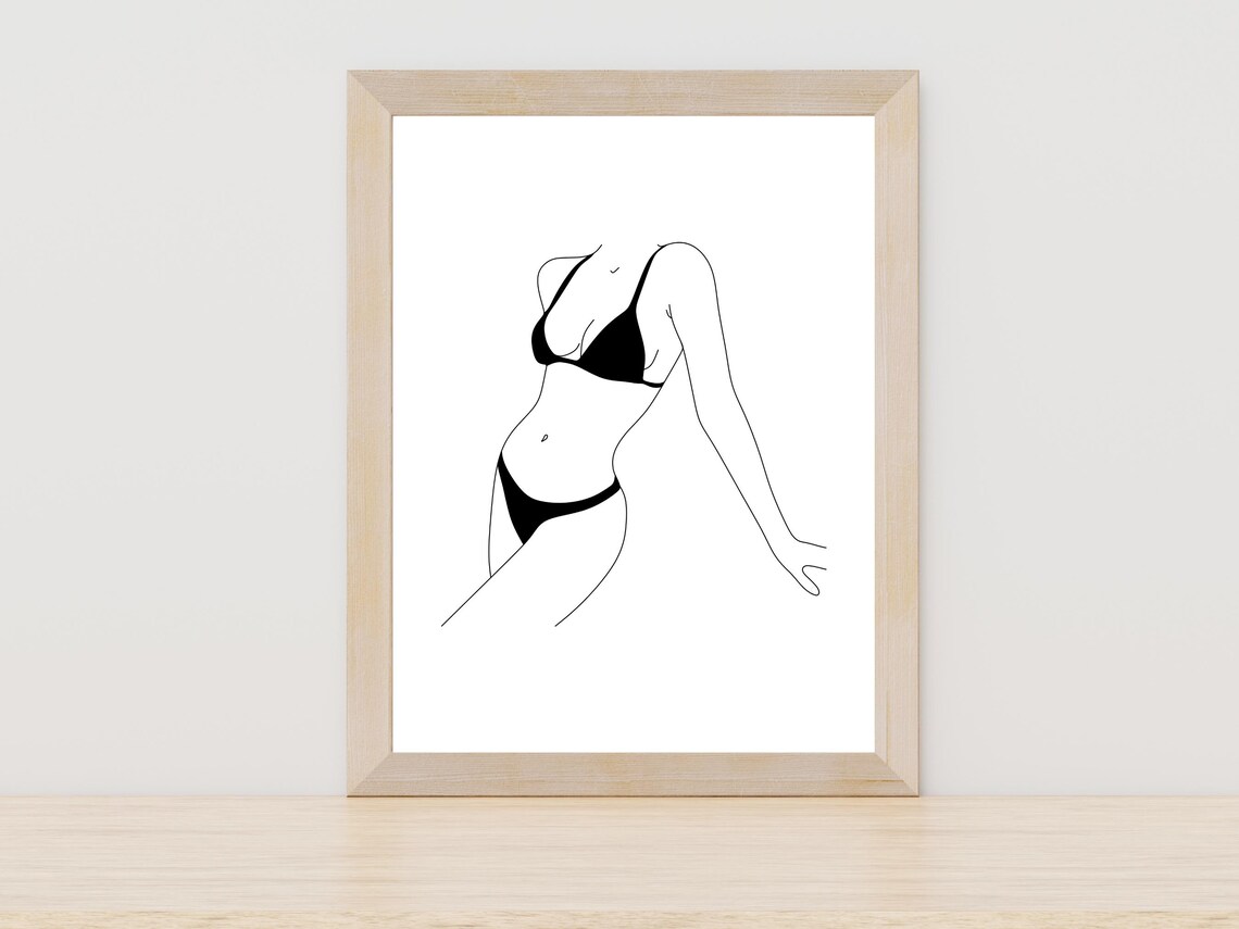 Elegant Female Figure in Swimsuit Minimalist Line Art Poster