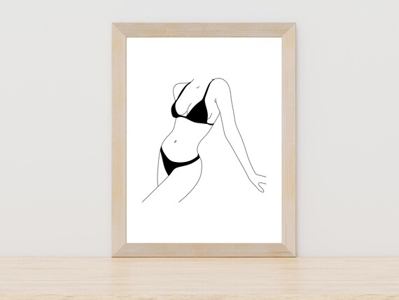 Elegant Female Figure in Swimsuit Minimalist Line Art Poster