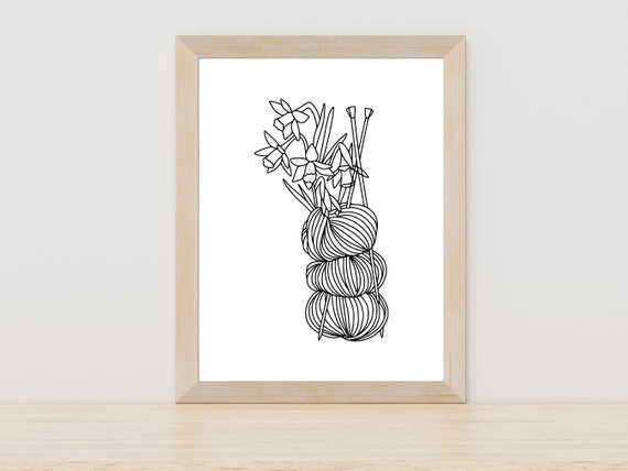 Knitting Needles And Yarn Line Art Knitting Wall Art Knitting Lover Gift Wall Art For Knitters Craft Room Wall Decor Knitting Art