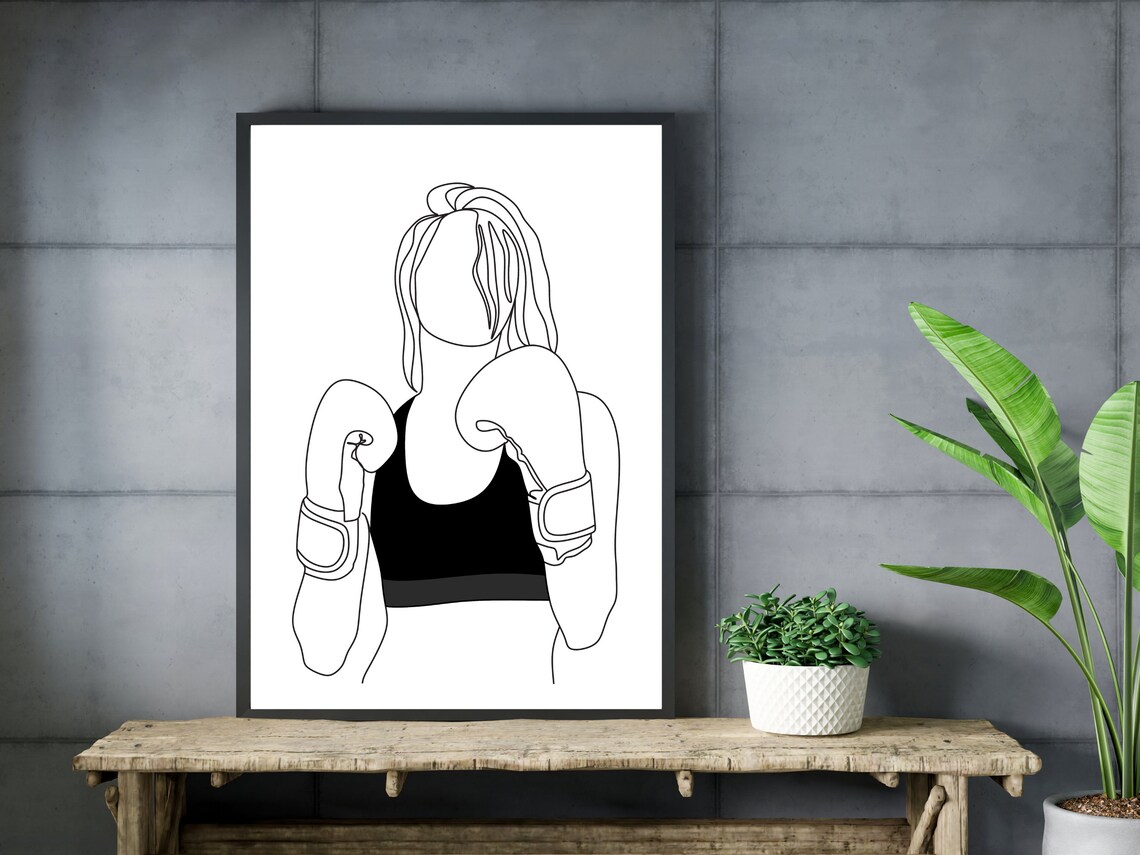 Female Boxer With Gloves Line Art Strong Woman Gym Decor Poster - Image 3