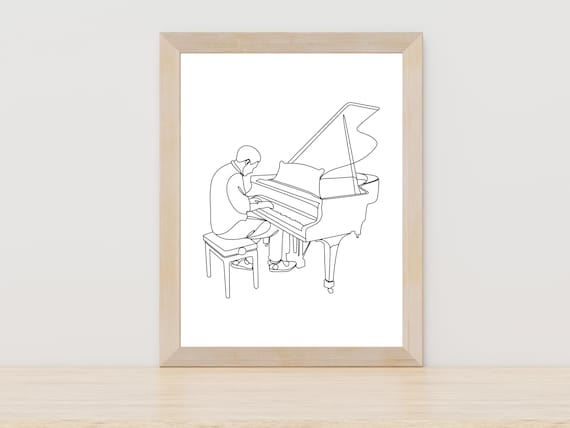 Grand Piano Player Minimalist One Line Drawing Music Room Poster