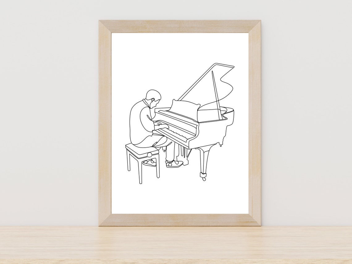 Grand Piano Player Minimalist One Line Drawing Music Room Poster