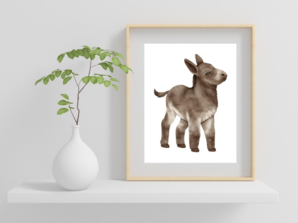 Sweet Baby Donkey Foal Watercolor Farm Animal Nursery Art Poster - Image 2
