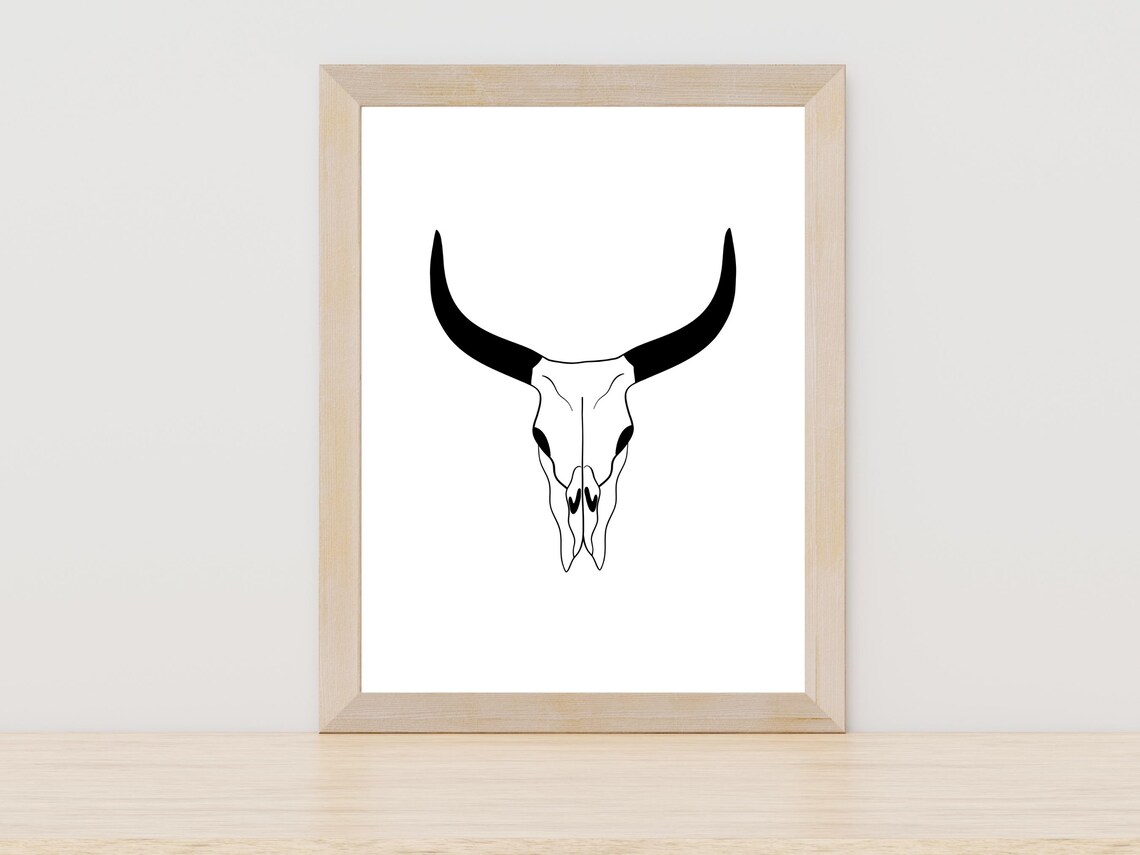 Bold Longhorn Skull Western Decor Black Cow Skull Art Poster