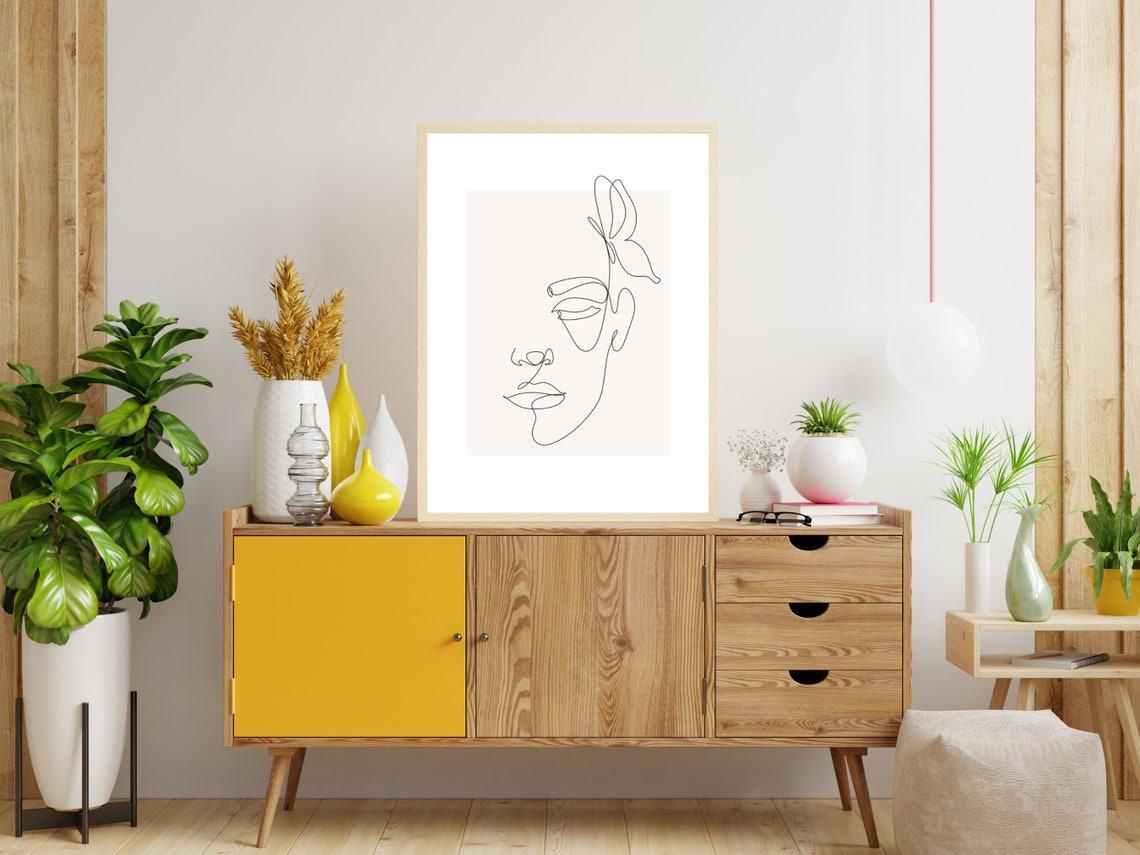Elegant Woman Face Line Art With Leaf Accent Botanical Poster - Image 4
