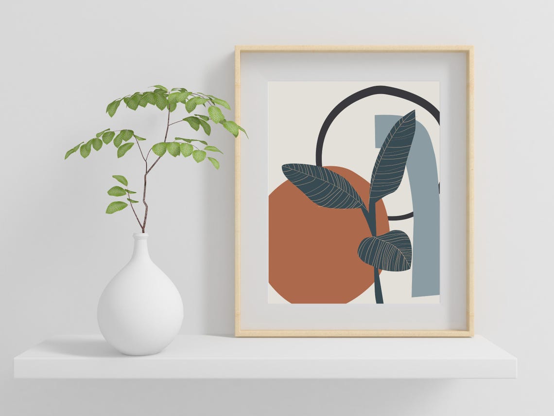 Terracotta Sun Botanical Abstract Art Print Mid Century Modern Decor - Image 2