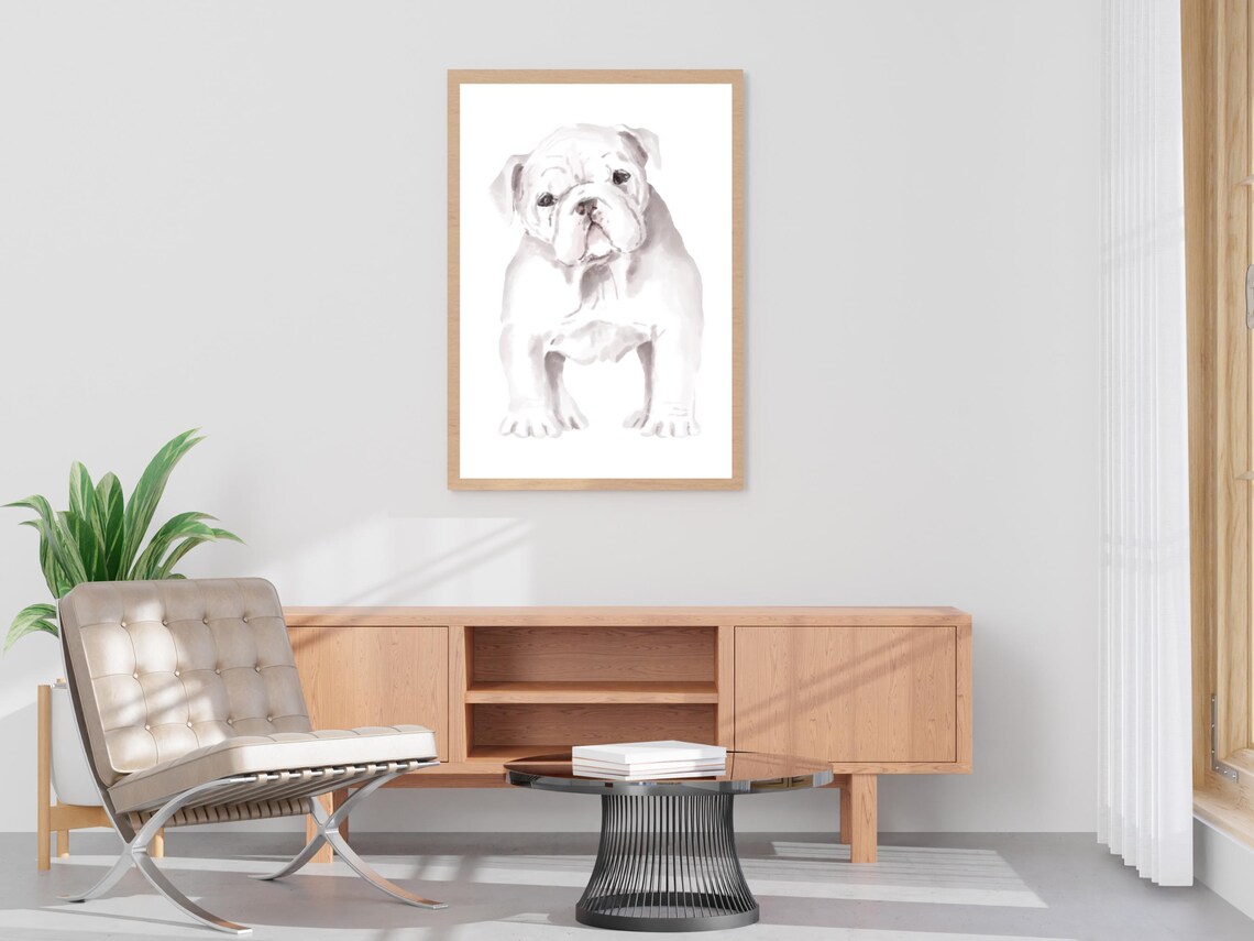 White English Bulldog Puppy Watercolor Sweet Dog Portrait Art Poster - Image 4