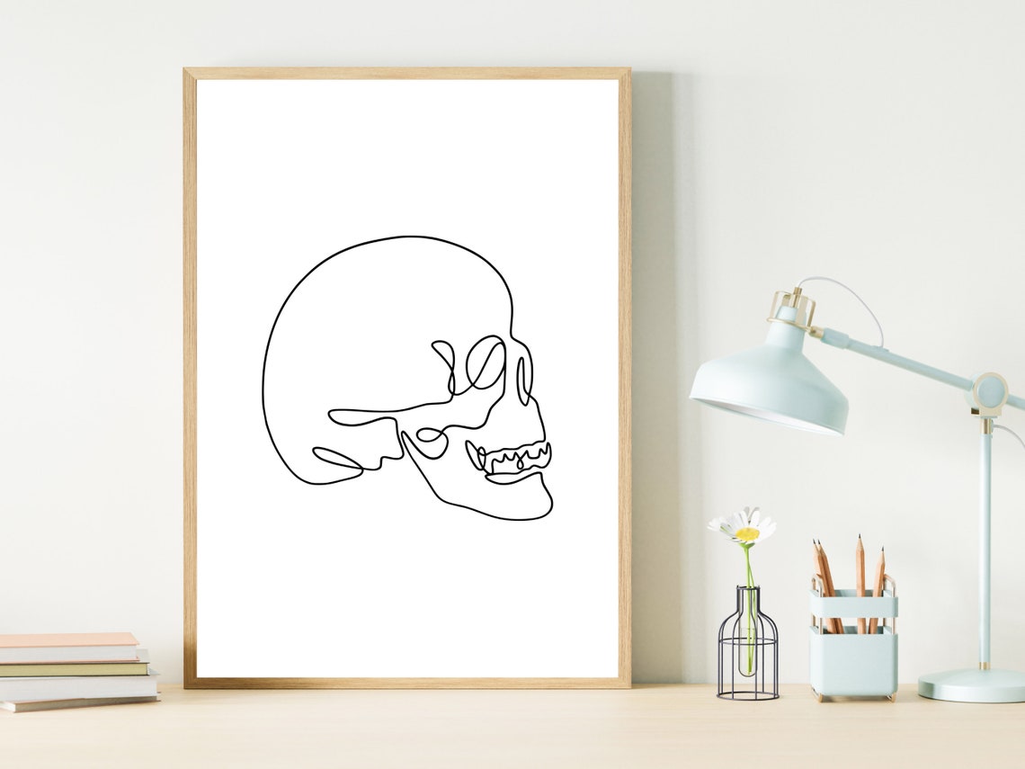 Human Skull Profile Minimalist One Line Art Spooky Gothic Poster - Image 4