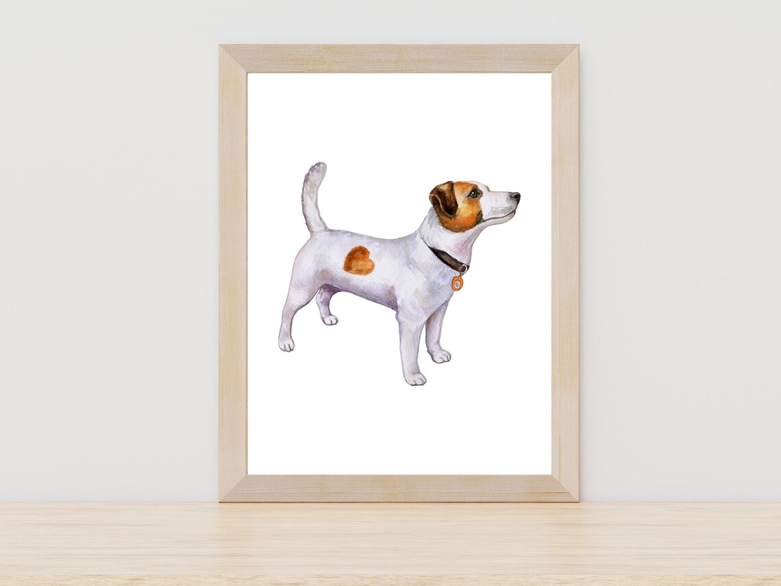 Jack Russell Terrier Watercolor Alert Standing Dog Portrait Poster
