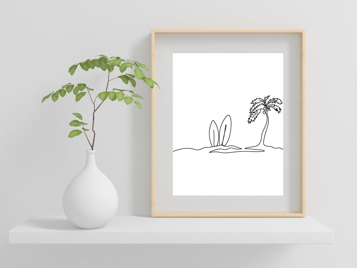 Surfboards Palm Tree One Line Drawing Minimalist Beach Surf Art Poster - Image 2