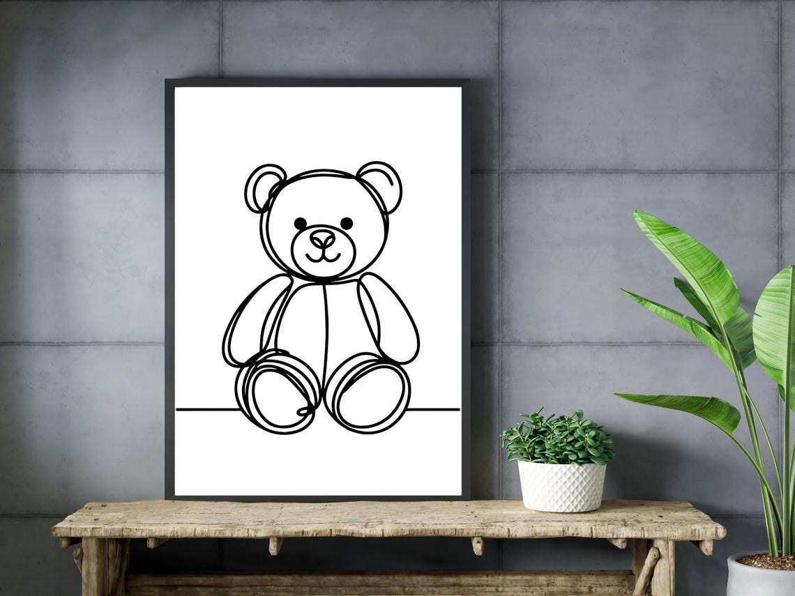 Teddy Bear One Line Drawing Minimalist Kids Nursery Decor Print - Image 3