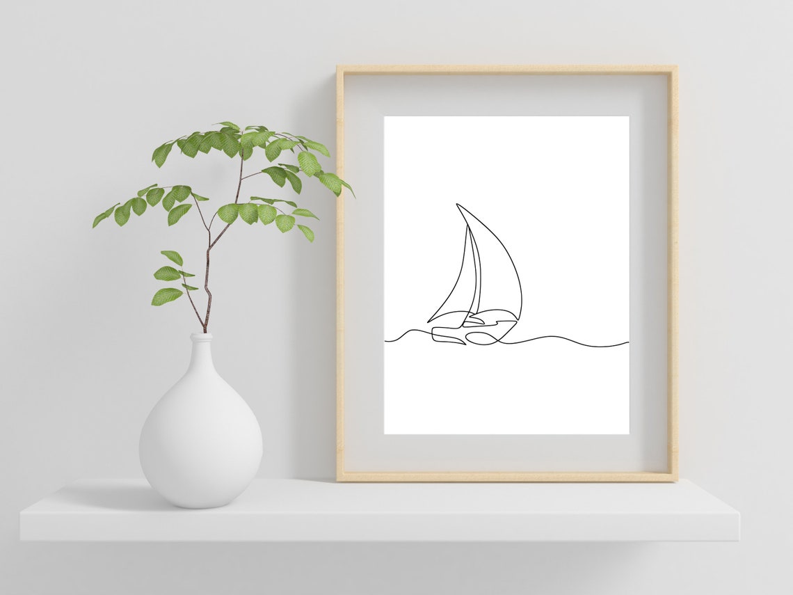 Minimalist Sailboat One Line Drawing Abstract Sailing Boat Wall Poster - Image 2