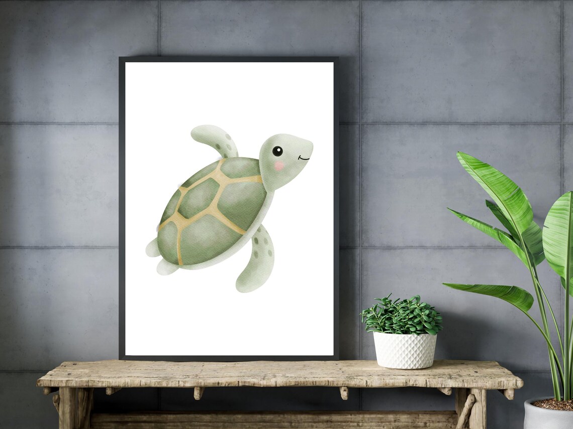 Turtle Watercolor Painting Nursery Wall Decor - Image 3