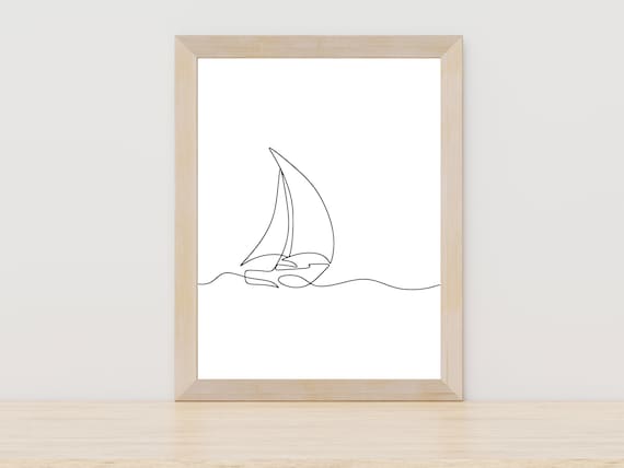 Minimalist Sailboat One Line Drawing Abstract Sailing Boat Wall Poster