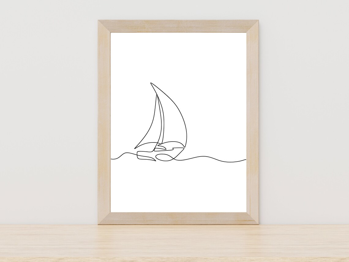 Minimalist Sailboat One Line Drawing Abstract Sailing Boat Wall Poster