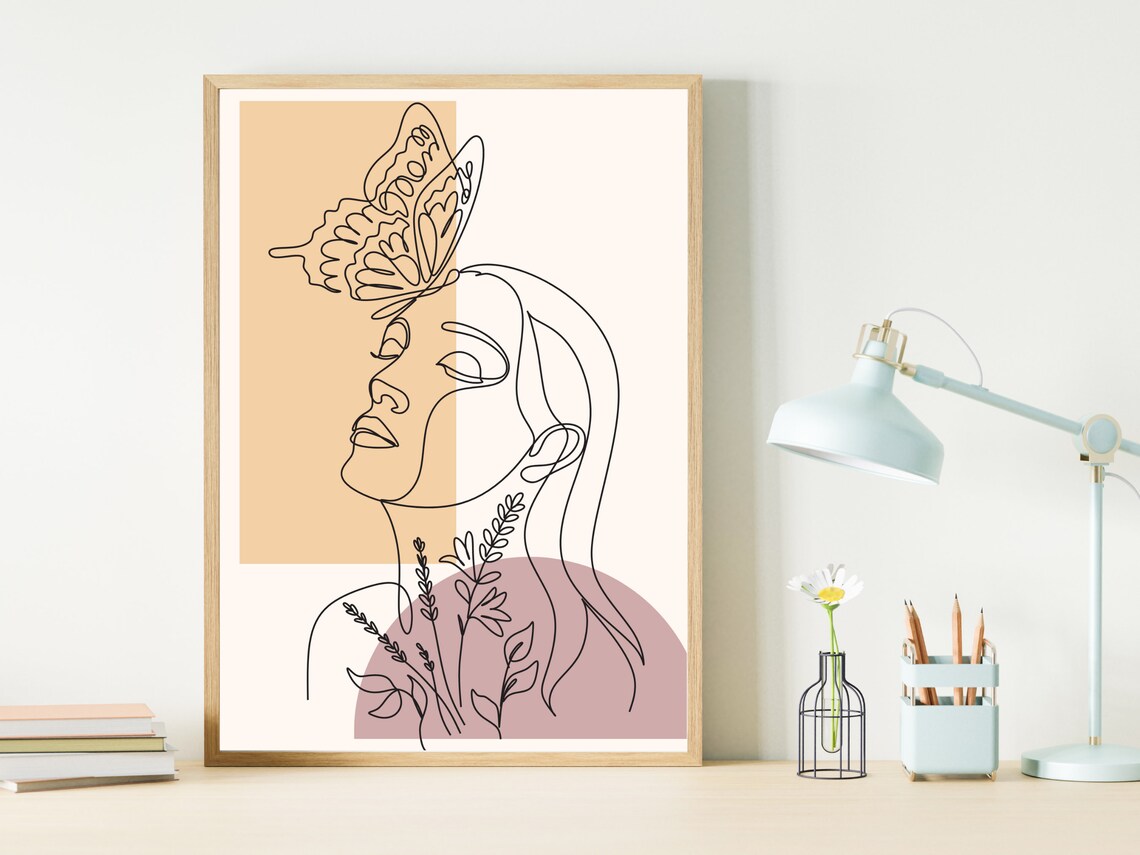 Women Line Art Print Female Figure Line Art Boho Floral Print Abstract Women Body Wall Art Minimal Women Art Print - Image 3