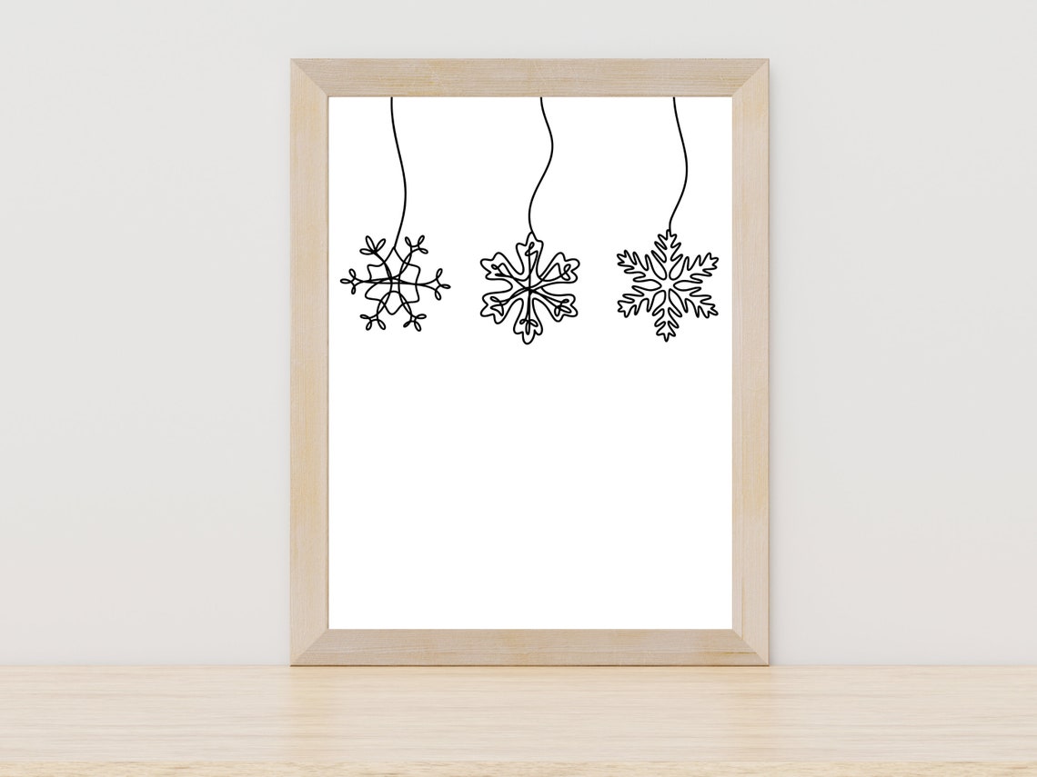 Three Hanging Snowflakes One Line Art Winter Season Decor Wall Art
