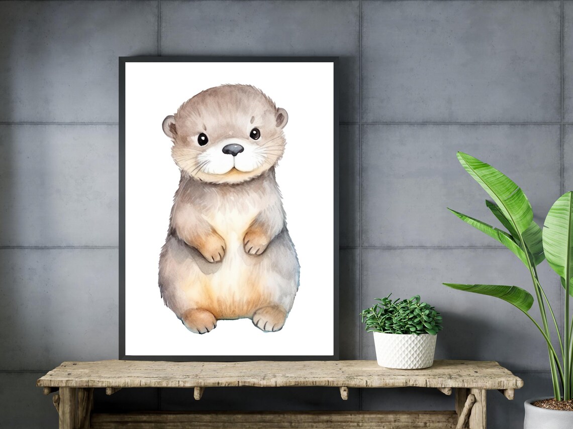 Sweet Little Baby Otter Watercolor Nursery Animal Art Poster - Image 3