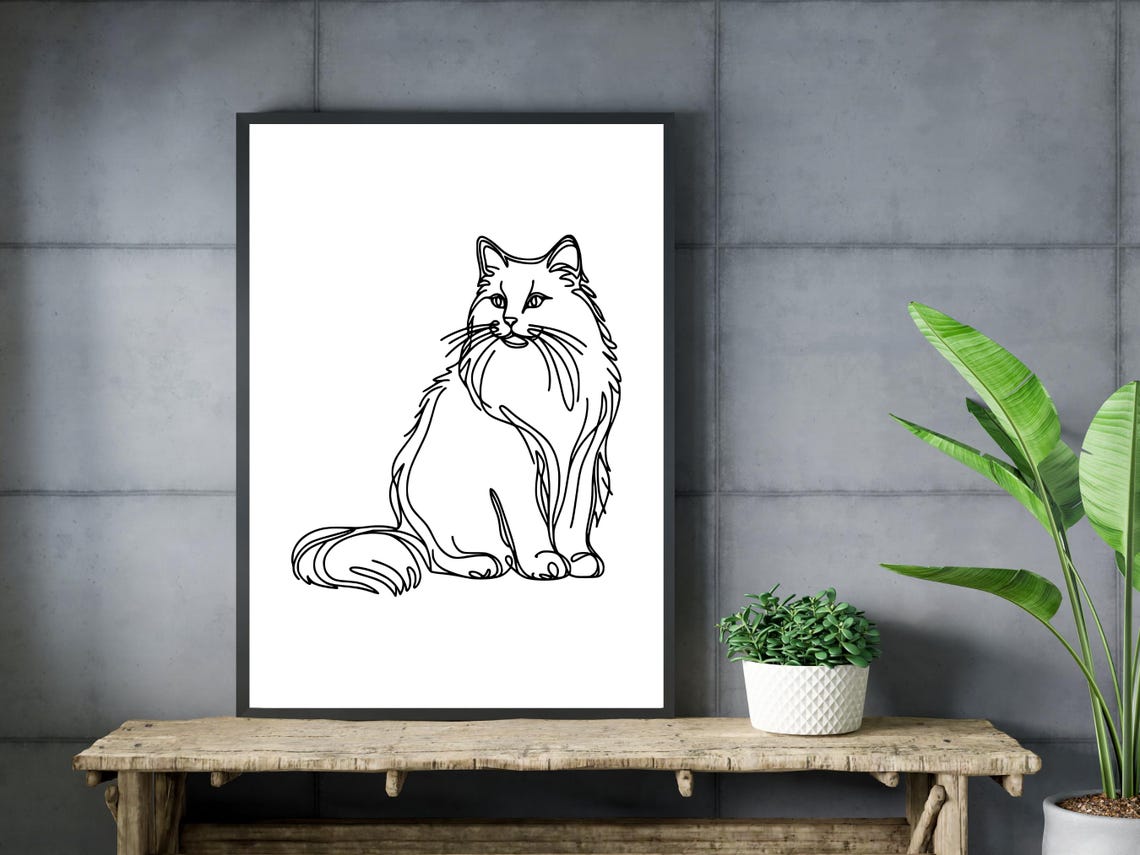 Longhaired Cat One Line Drawing Minimalist Feline Pet Art Poster - Image 3