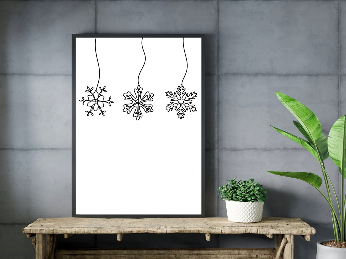 Three Hanging Snowflakes One Line Art Winter Season Decor Wall Art - Image 3