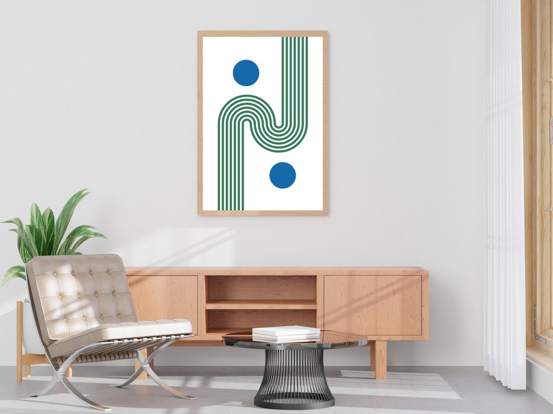 Abstract Green Arch Blue Circles Retro Modern Geometric Art Print - Image 4